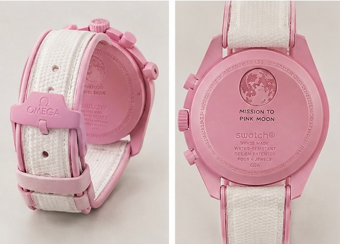ساعت مچی امگا سواچ بند رابر Swatch X Omega Moonswatch Mission To The Pink Moonphase Rubber Strap